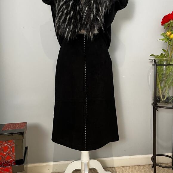 NEW Rem Garson Suede Leather Vintage Aline Midi Contrast Full Two Tone Black Sk… - Picture 5 of 15